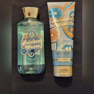 New LOT 2 Bath & Body Works Rainbow Waves Shower Gel 10 Fl Oz, Body Cream 8 Oz